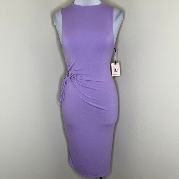Sincerely Jules Bodycon Dress SMALL Purple Cutout Knee Length High Neck Party - Picture 1 of 6